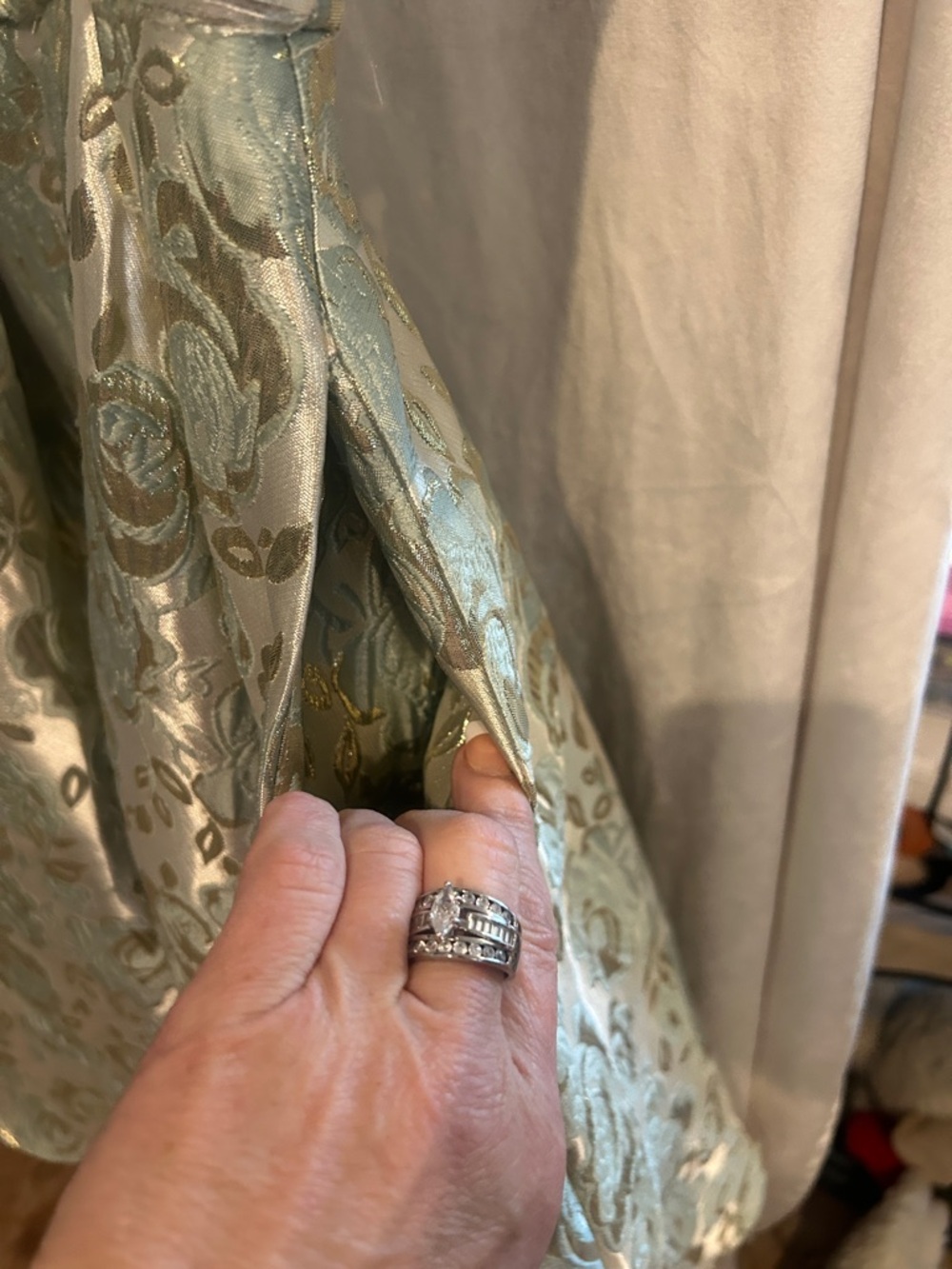 Lulu's Metallic Sage Green Floral Fit-and-Flare Dress - Picture 3 of 5